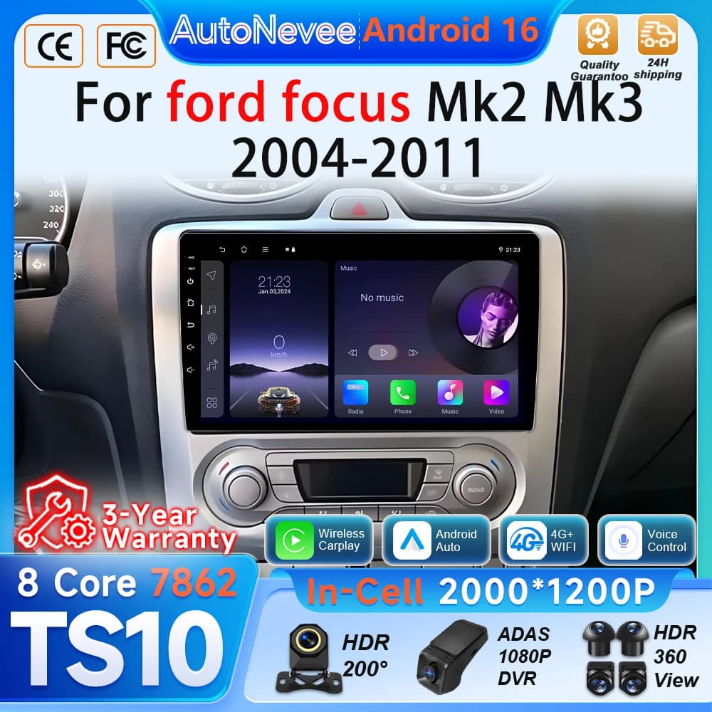 Android 16 Auto Car Radio For ford focus 2 3 Mk2 Mk3 2004 2005 - 2010 2011 Multimedia Player Carplay GPS Head Unit RSD Stereo