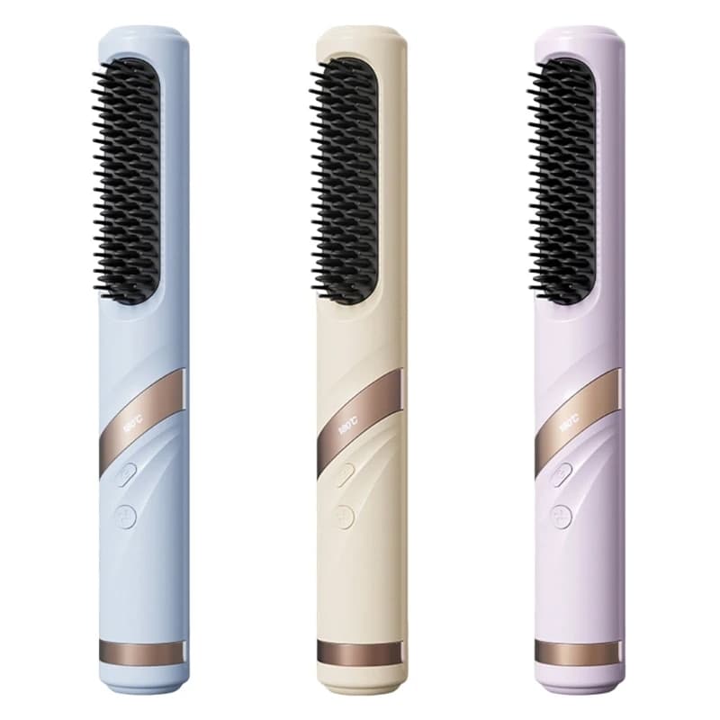 Portable Cold Air Straightening Brush Wireless Design For Travel Styling 15 Second Fast Heat Ceramic Coating Protects Hair T4MB