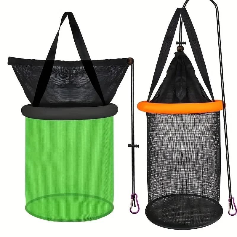 Rete da Pesca in Nylon, Portatile e Pieghevole, con Manico in Plastica Nero e Verde, Guadino Pieghevole Arancione e Nero