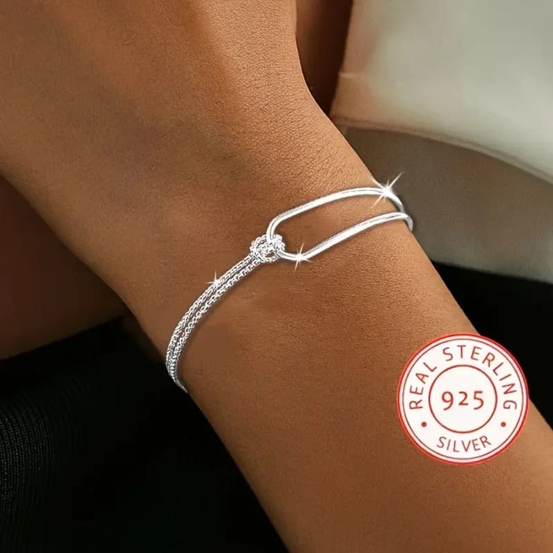 Nuovo braccialetto con collage geometrico minimalista in argento S925, gioielli da donna squisiti ed eleganti per regali di compleanno e Natale