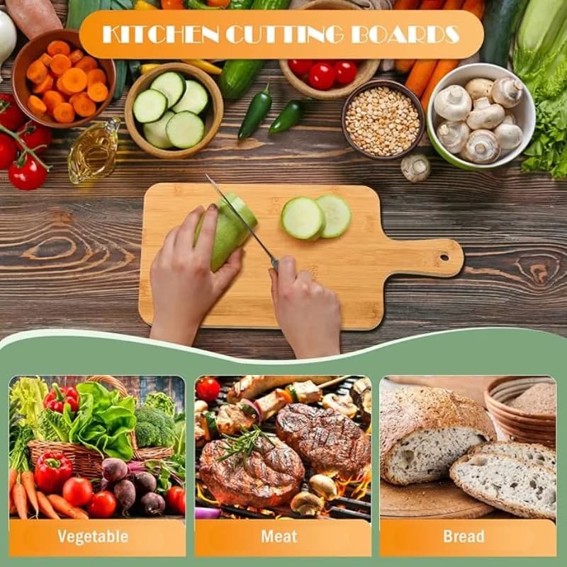 Wooden Cutting Boards with Handle Bamboo Serving Kitchen Chopping Boards for Pizza Bread Cheese Charcuterie Vegetables