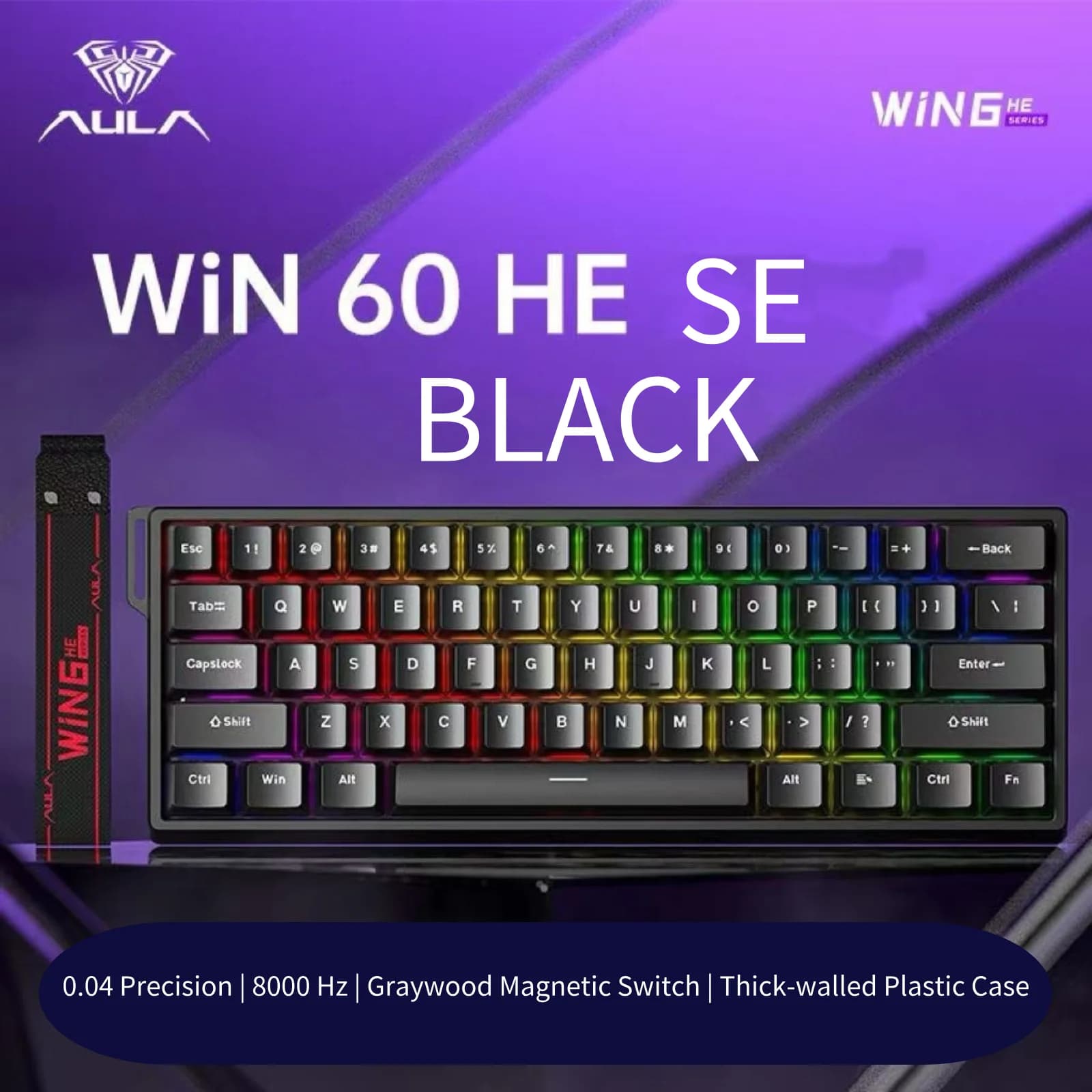 Tastiera Meccanica da Gaming AULA HERO 60HE con Switch Magnetici, RGB, Rapid Trigger, 8K Return, Cablata, Personalizzabile per Esports
