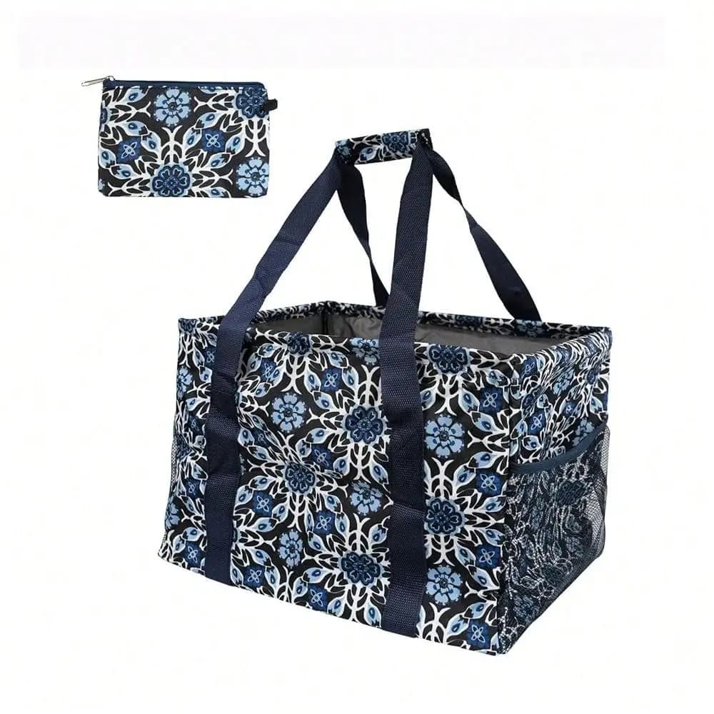 Borsa tote grande multiuso, pieghevole e sovradimensionata con telaio in filo metallico, resistente e riutilizzabile per spiaggia, spesa, lavanderia, bagagliaio dell'auto, S