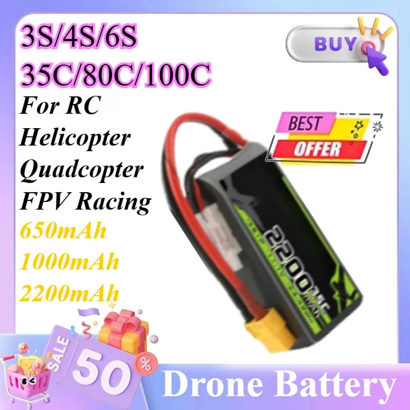 3S/4S/6S 35C/80C/100C 650mAh/1000mAh/2200mAh XT60 Per RC Elicottero Quadcopter FPV Racing Drone Parti Lipo batterie
