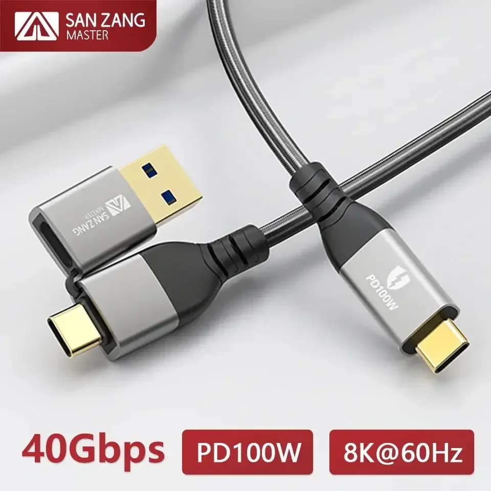 SANZANG 40Gbps USB Type C Fast charging cable 2 in 1 PD100W Charging cable Kabel Treccia Extension line USB Data cable for phone PC
