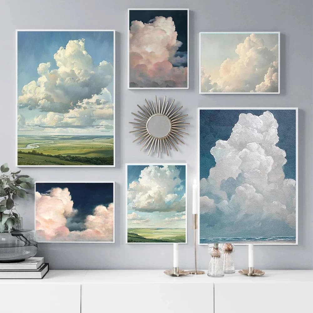 Abstract Minimalist Large White Clouds And Blue Sky Landscape Art Poster Canvas Printed Mural Living Room Bedroom Home Decor