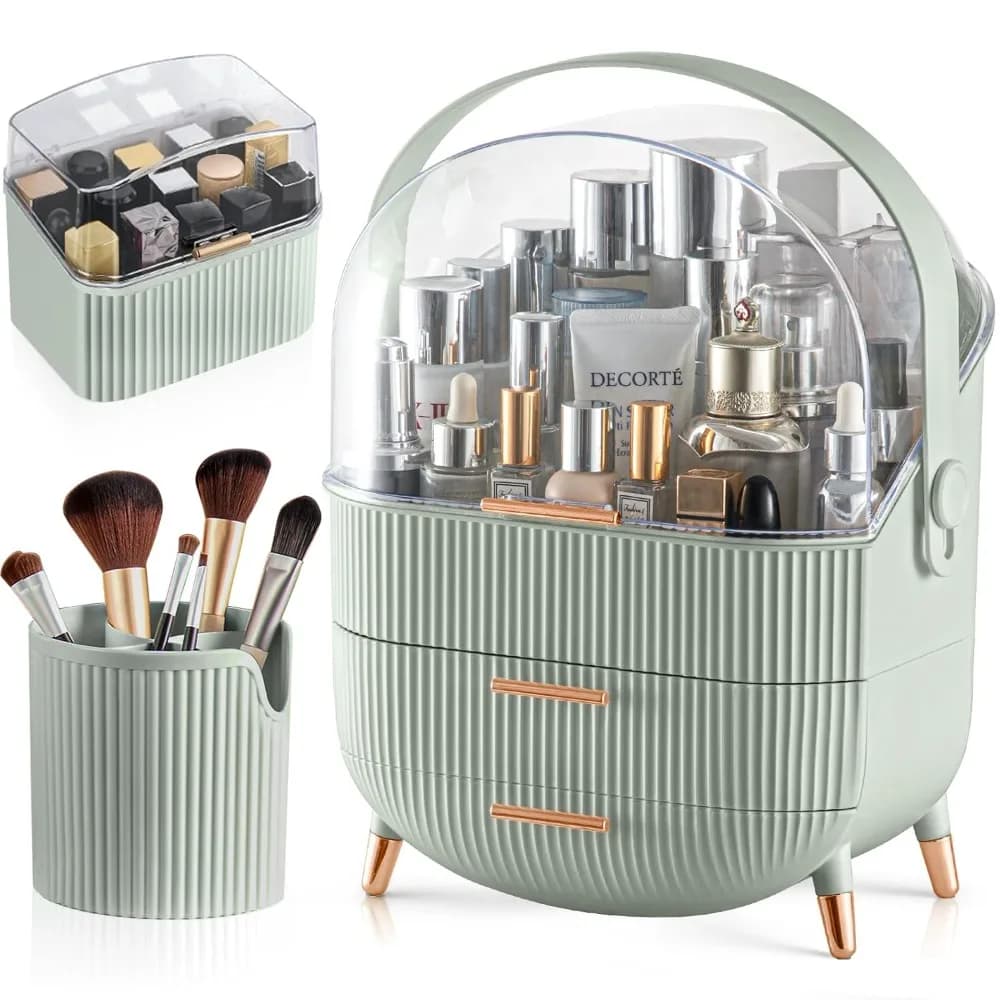 CANITORON Organizzatore per trucchi,Organizzatore per la cura della pelle con 2 cassetti e scatola porta pennelli,Porta rossetti,Vetrina per cosmetici