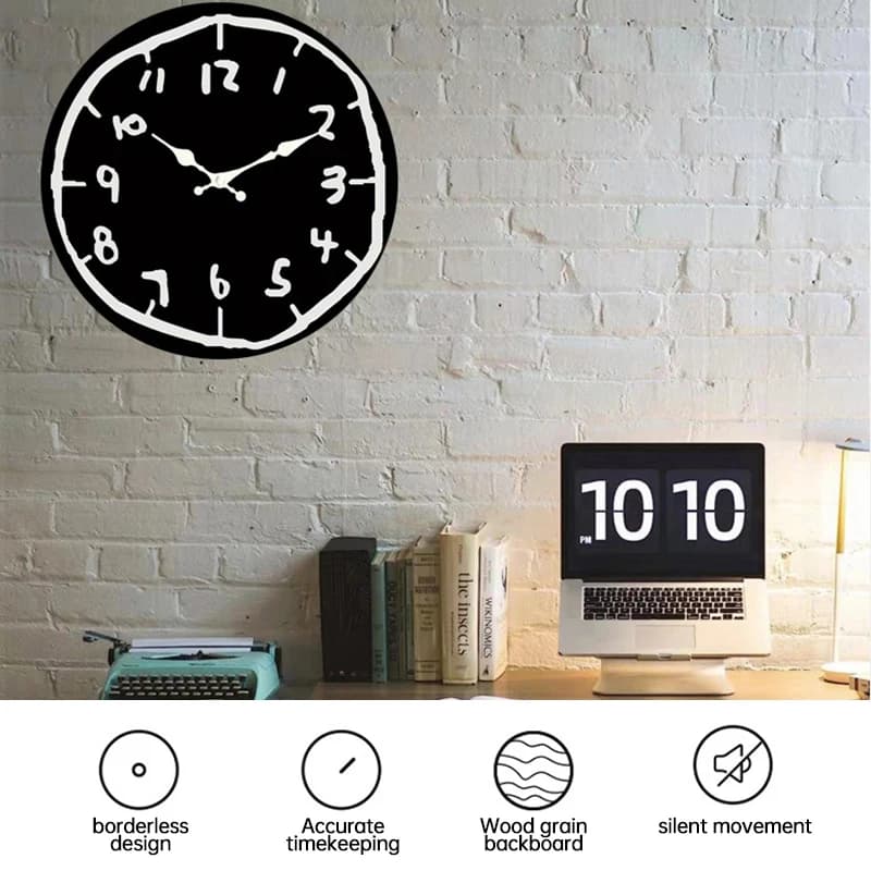 30cm Stylish Digital Wall Clock Cartoon Special Design Silent Wall Clock Graffiti Painting Round Shape Hanging Wall Clock
