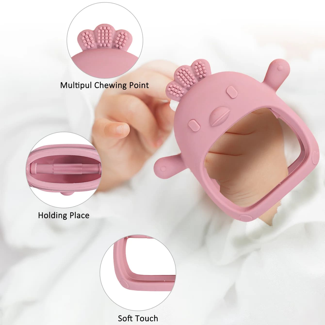Guanti da pulcino per massaggiagengive per bambini Massaggiagengive in silicone anti-mangiare ​ Gengive per massaggio con bastoncino molare Accessori per massaggiagengive anti-morso per bambini
