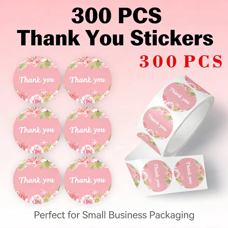 300 Adesivi Rotondi Rosa 'Grazie' per Matrimoni, Feste, Buste, Scatole Regalo, Sigillatura e Confezioni per Piccole Imprese
