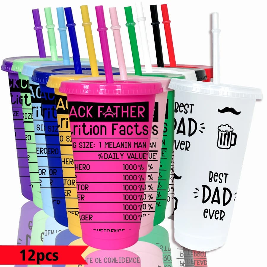Set di 12 Bicchieri da Birra con Motivo a Barba, 26oz, in Plastica Colorata, per Feste, Bevande Fredde, Regalo di Ritorno a Scuola o Compleanno