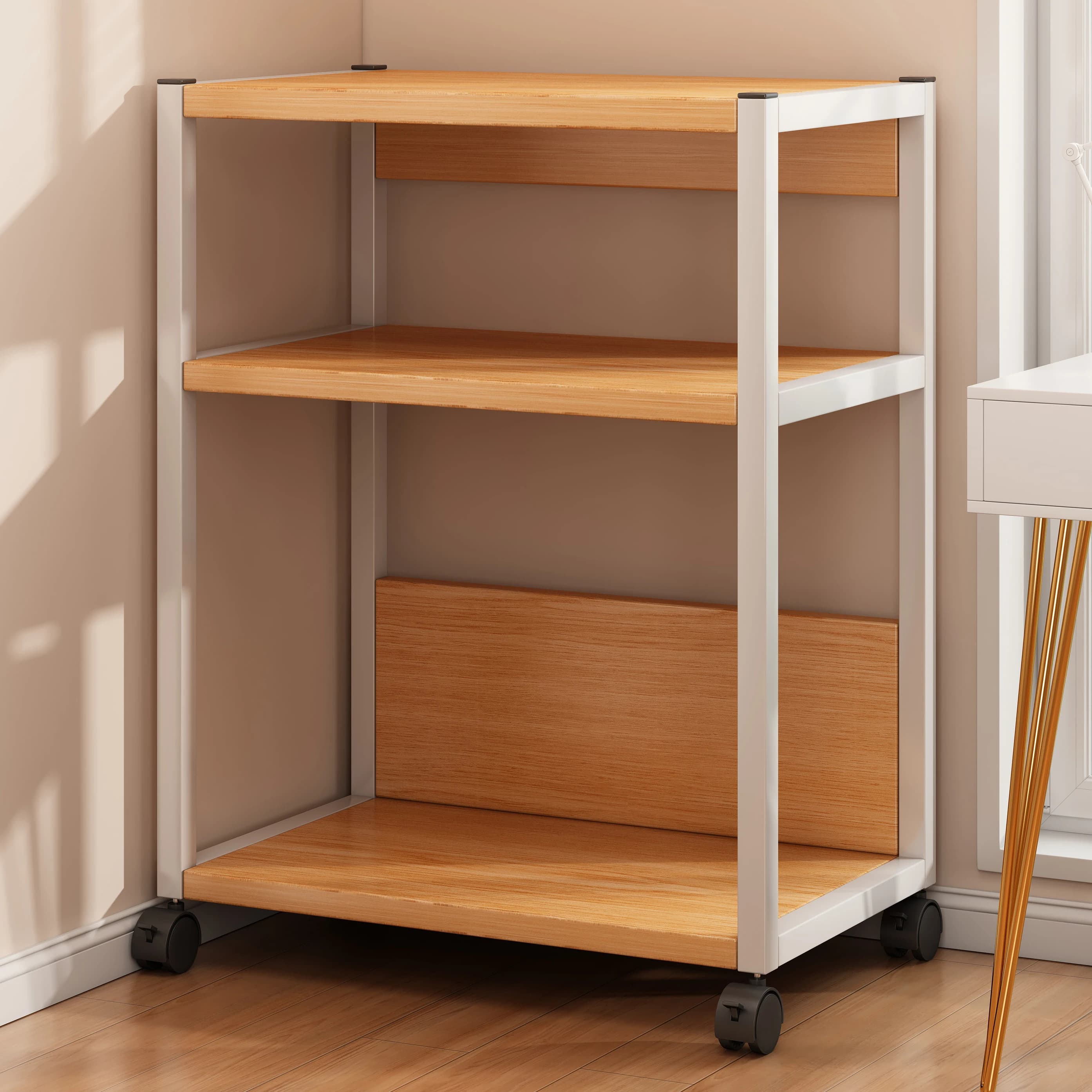 Supporto per Stampante da Ufficio Multistrato, Mobiletto Portaoggetti con Ruote, Organizzatore da Scrivania Rettangolare in Pannello Artificiale
