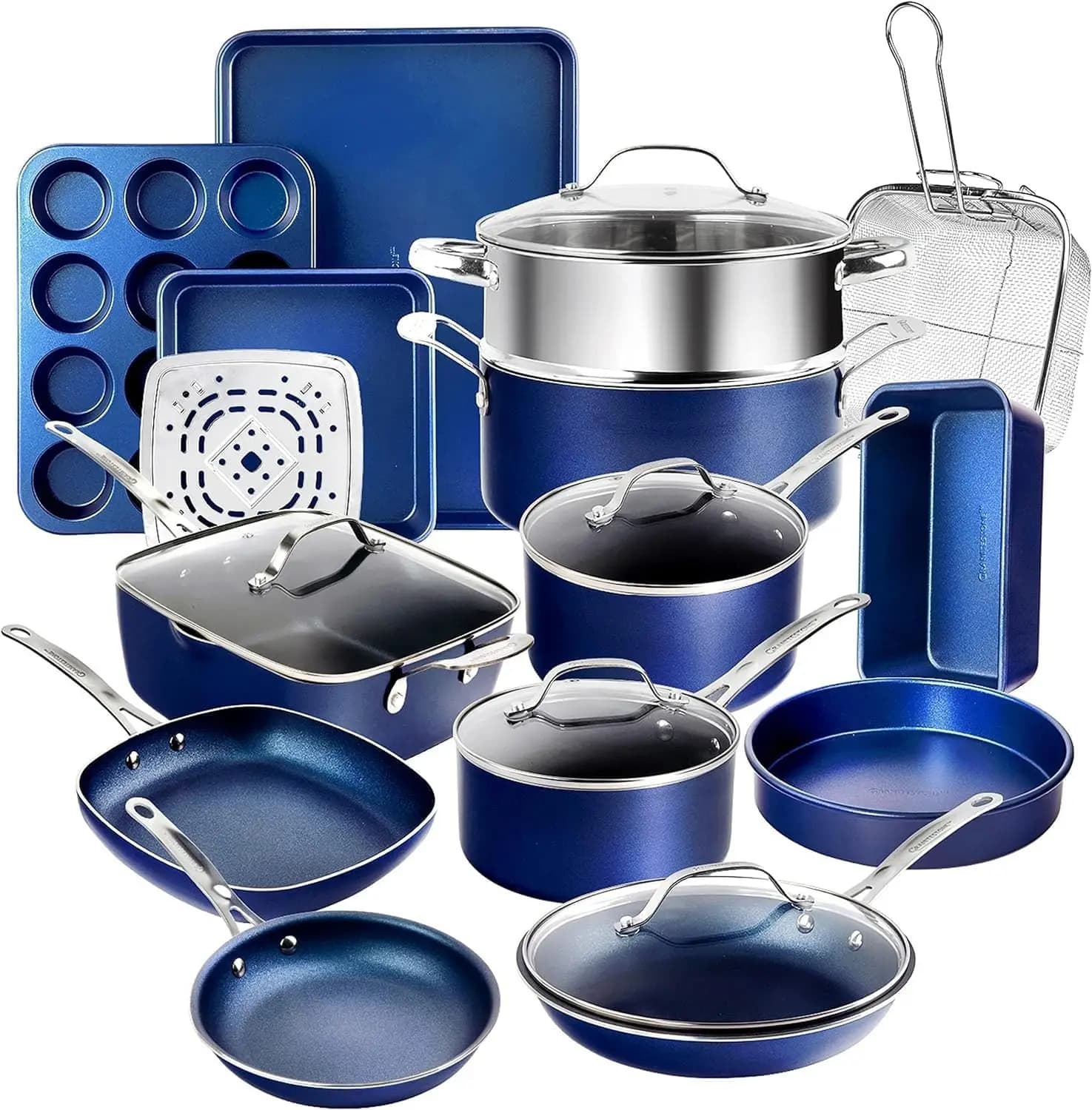 20 Pc Ceramic Cookware Set Nonstick, Complete Pots and Pans with Bakeware, Deep Fry Pan, Steamer, PFOA Free, Oven & Dishwasher Safe