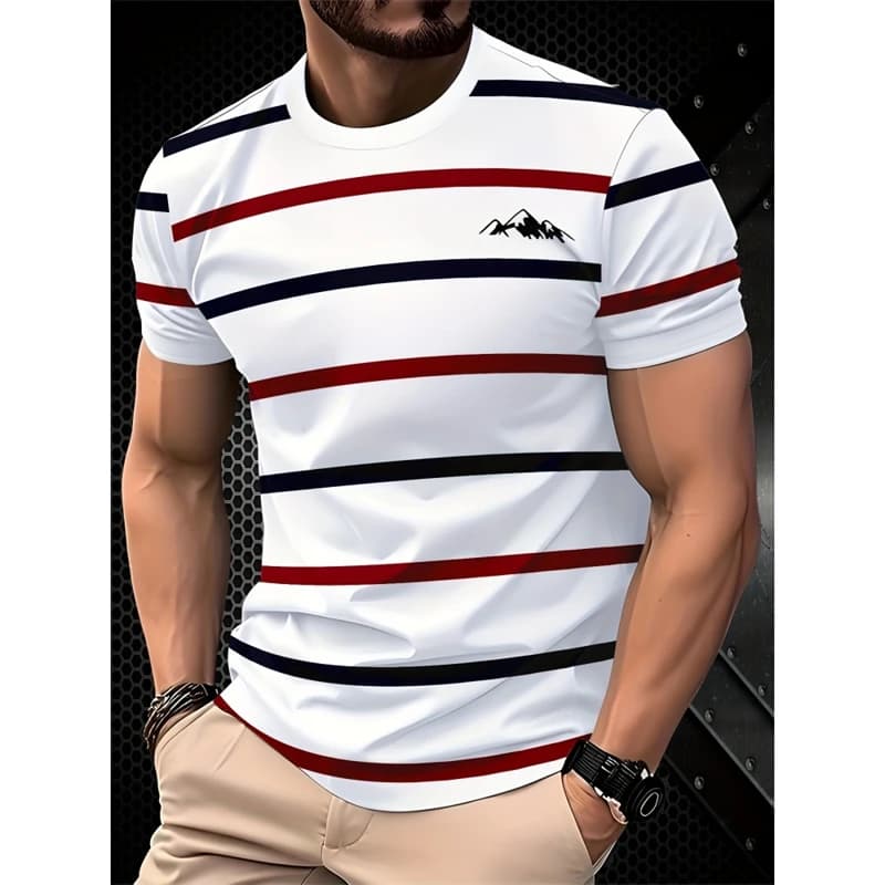 Simple Fashion Striped Graphic T Shirts For Men Summer Casual Short Sleeve 3D Printed T-shirts Loose Breathable Daily Wear Tees