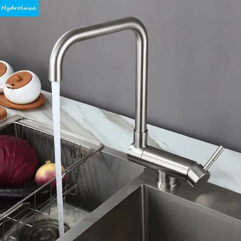 Rubinetto Flessibile da Cucina con Filtro, 2 Modalità Getto e Spruzzatore, Miscelatore Acqua Calda e Fredda in Acciaio Inossidabile