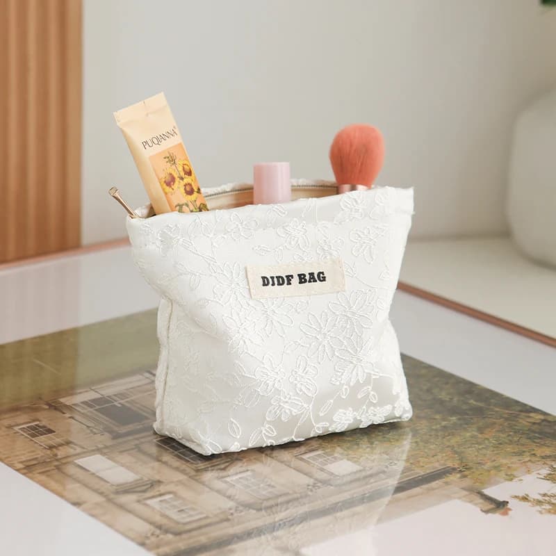 Borsa cosmetica da donna, piccola borsa per cosmetici con ricamo bianco, borsa per rossetto portatile, portamonete, borsa per fodera per pendolari