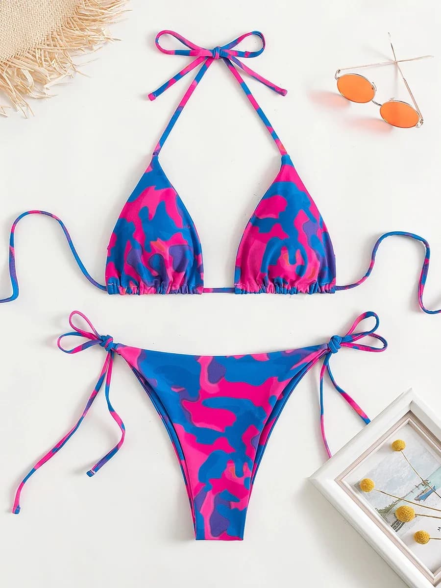 Tie Dye Micro Bikini 2025 Costume da bagno donna Costumi da bagno femminili Perizoma Costumi da bagno Bikini sexy Set Lace Up Halter brasiliano Biquini