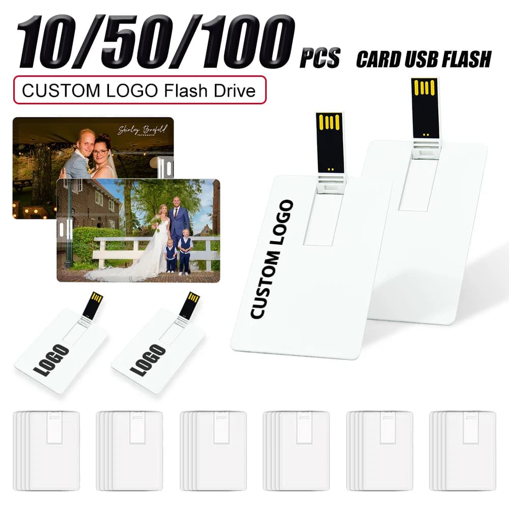 10/50/100PCS Logo personalizzato Stampa Picture128MB8GB16GB32G Chiavetta USB Carta di credito Pendrive Nome aziendale a forma di memoria USB Stick