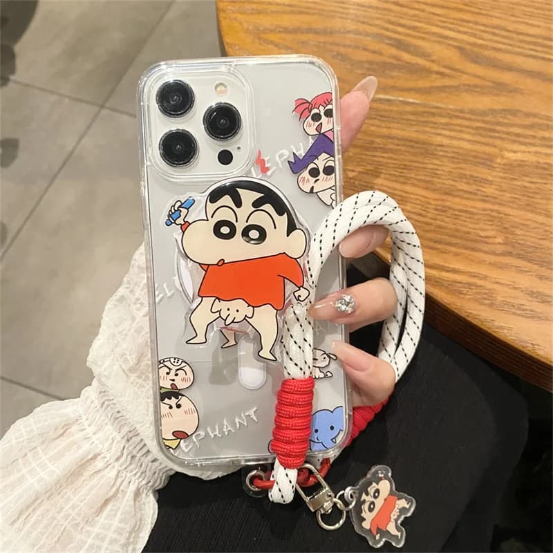 3D Anime Cute Crayon Shin-chan cartoon Magsafe Custodia di ricarica wireless per iPhone 17 16 15 14 13 12 Pro Max Divertente supporto magnetico