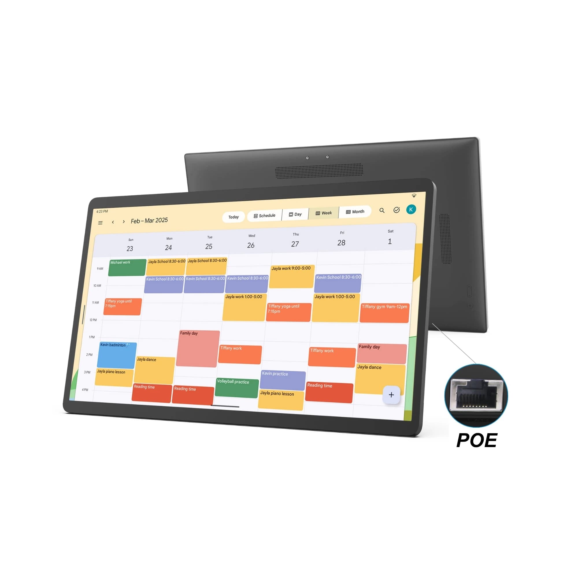 Calendario digitale intelligente da 24 \" personalizzabile RK3576S Android14 4 + 32 GB Touch Screen Opzione POE Gestione eventi Orologio Cornice per foto