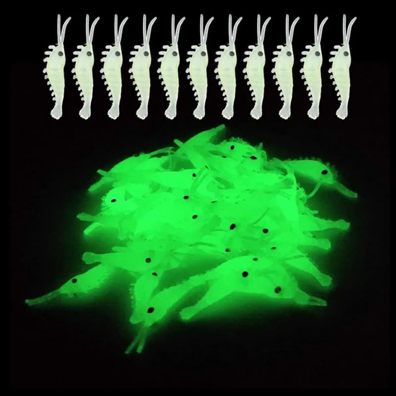 50 Pz Luminoso Gamberetti Esche Da Pesca Richiamo Morbido Vermi Glow Gamberetti Esche Da Pesca per Spigola Crappie Esche Da Pesca 3.5 cm