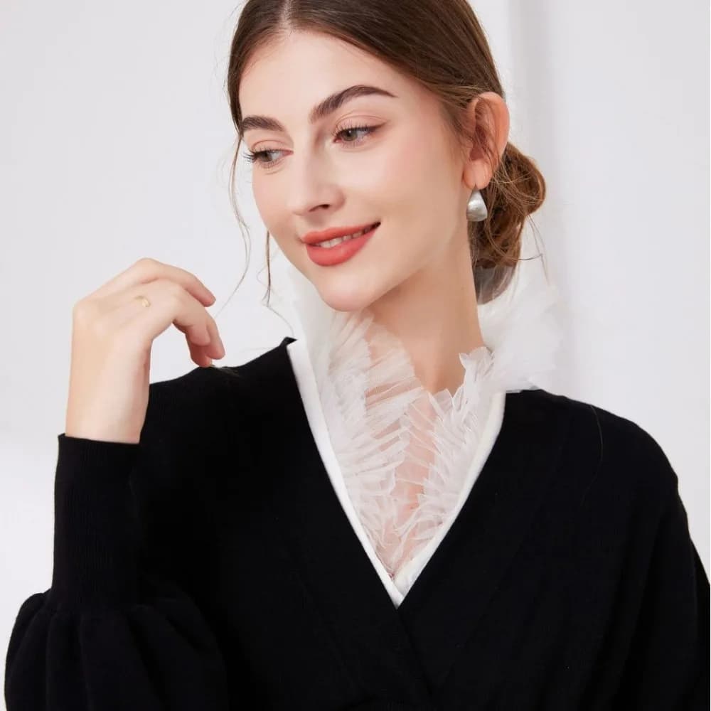 V Shape Melange Yarn Fake Collar Women Autumn Winter Sweater Layering Decorative Detachable Top