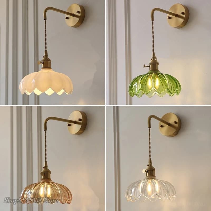 Lampade da parete a LED in vetro verde nordico Cucina Bar Soggiorno E27 Lampada da parete Camera da letto Lampada da comodino Decorazione a specchio Apparecchi di illuminazione