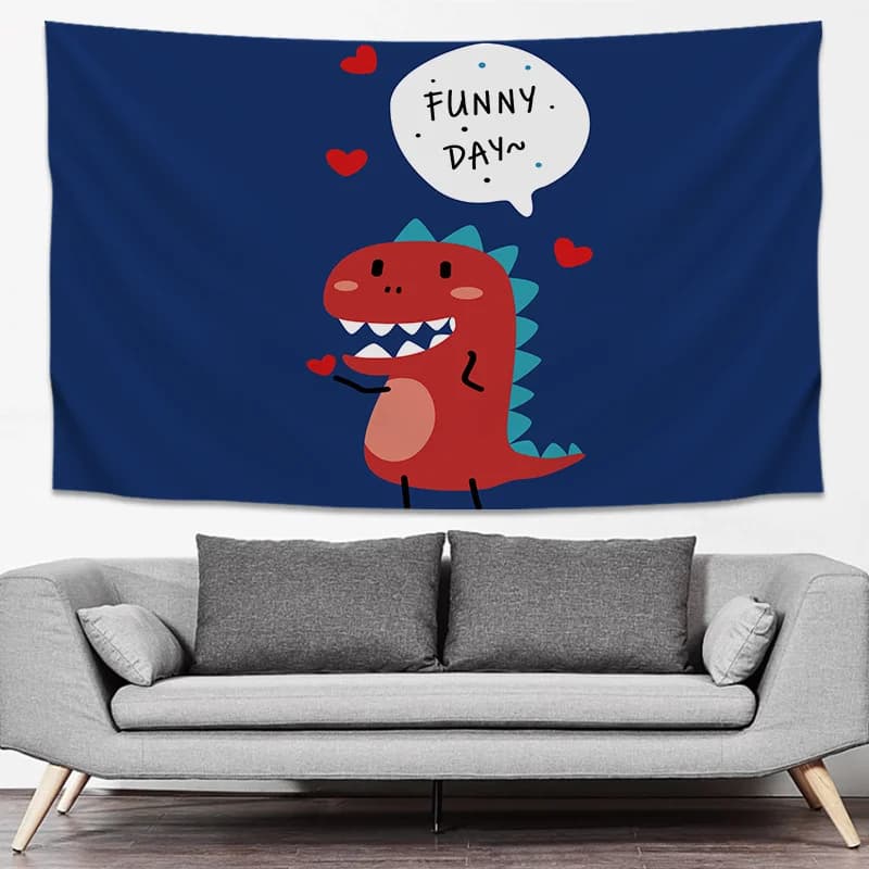 VIKAMA Cute Dinosaur Tapestry Cartoon Wall Hanging for Kids Bedroom Nursery Room Boys Girls Room Home Decor