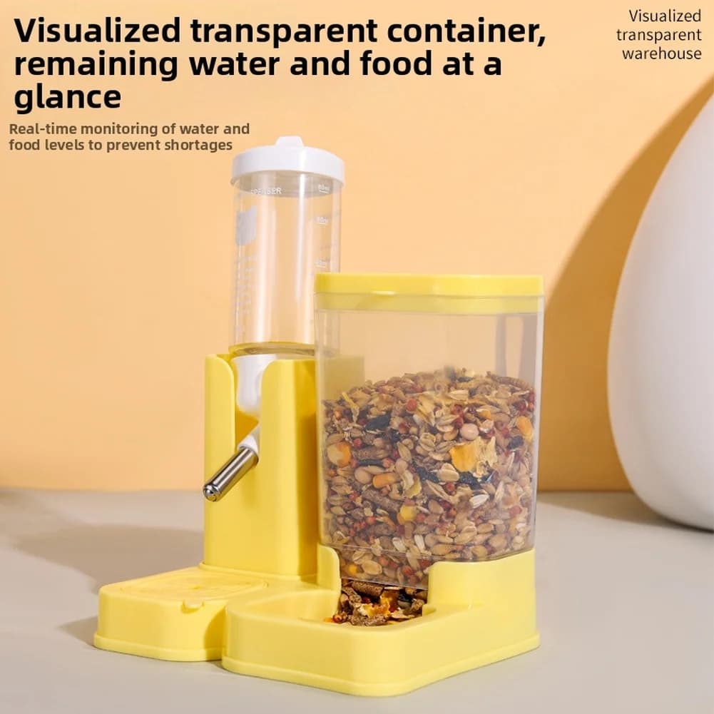 Hamster Water Dispenser with Built-in Food Container 80ml Water Reservoir 320ml Food Bin PP Plastic 10.6x12.6x17cm