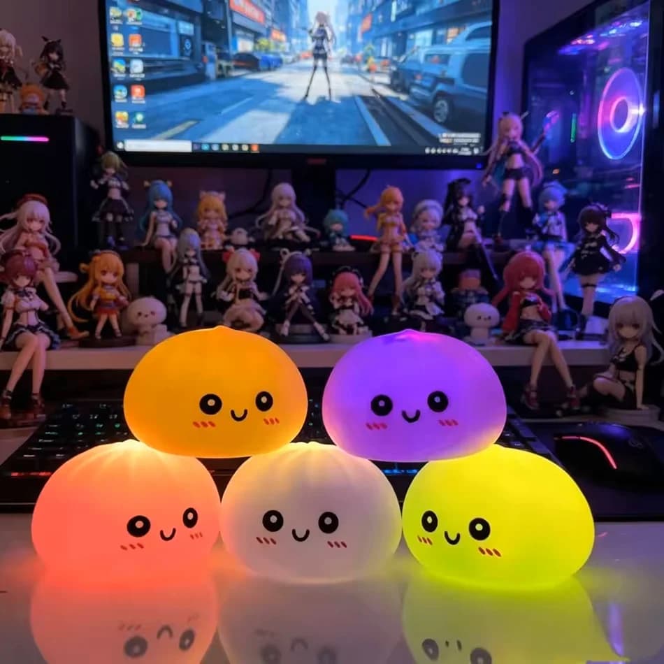 Squishy LED Luminoso a Forma di Panino: Panino al Vapore che Sputa Bolle, Realistico Giocattolo Antistress a Forma di Cibo, Decorazione Estetica per Scrivania Ufficio