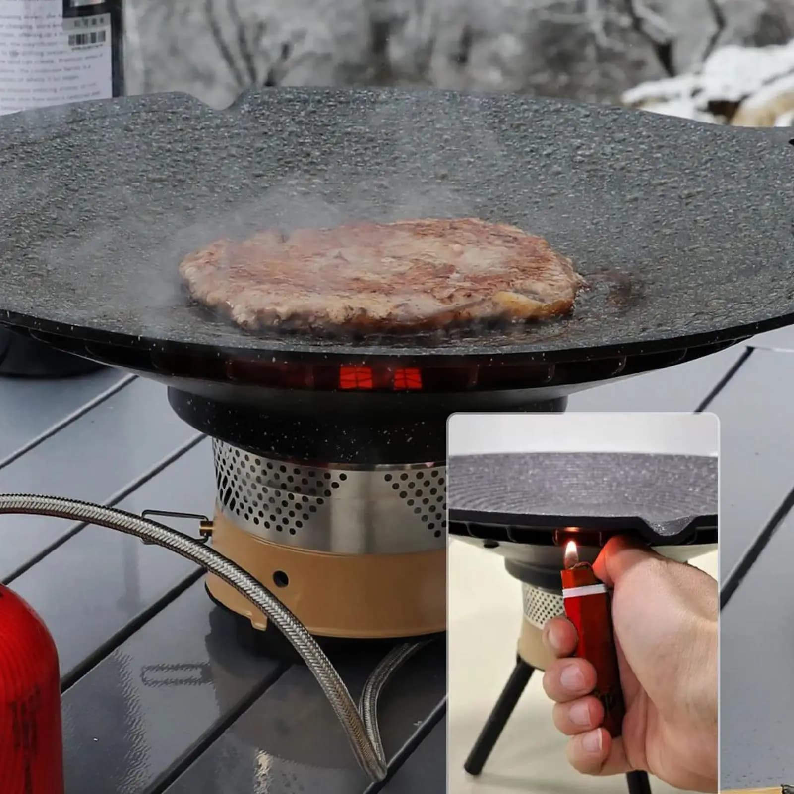 Teglia da forno per raccolta calore con manici Piastra per stufa Piastra per barbecue portatile per grigliare friggere Saute Barbecue da campeggio