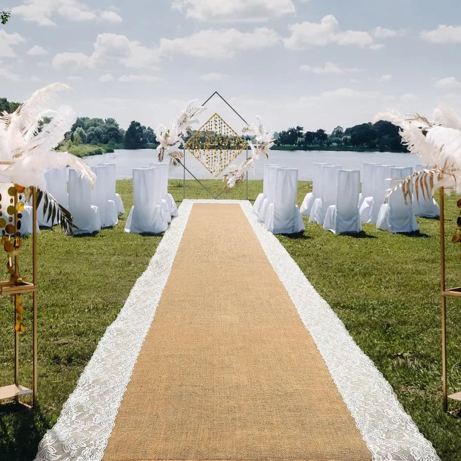Bridal Corridor Carpet from Exterior in Natural Euth, 90 cm x 6 m, for Wedding Ceremony, Rustic Rustic Carpet Largo in Juta with Pizzo