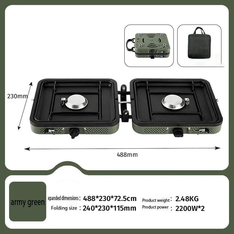 Propane 2 burner foldable camping stove with portable bag, portable propane camping stove, with adjustable burner and piezoelect