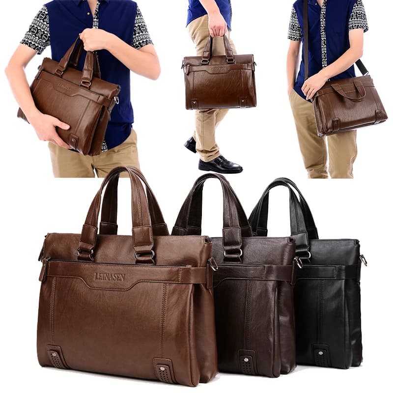 Briefcase Bag for Man PU Leather Handbags Notebook Laptop 14 Shoulder Business OL Office Messenger Portfolio Crossbody Bag Male