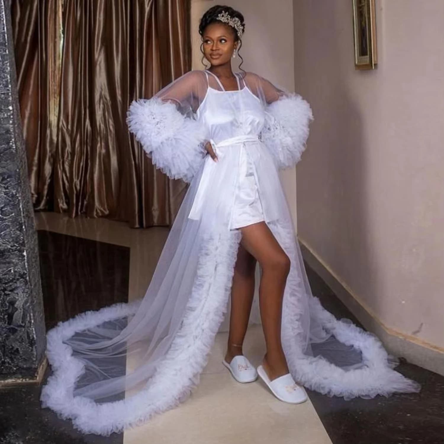 Maternity Dresses Wedding Vestaglie for Photography Transparent Dress Puffy Long sleeves Soft tulle Vestaglie whole women's bathrobe