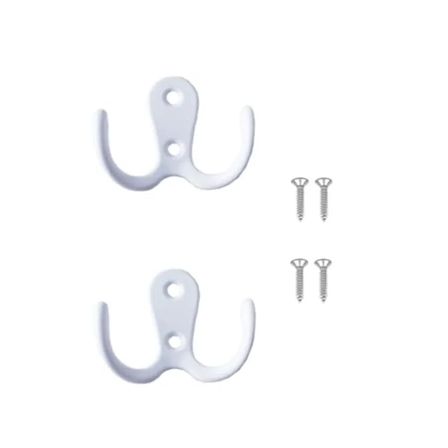 2 Double Wall Hooks for Bathrobes, White Metal Double Dresses Retro Style for Bathroom, Bedroom, Door or Wall