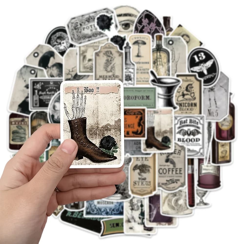 50 Etichette Vintage per Bottiglie di Medicinali, Adesivi Cartoon Divertenti per Valigie, Cover per Telefoni, Quaderni, Skateboard, Altoparlanti