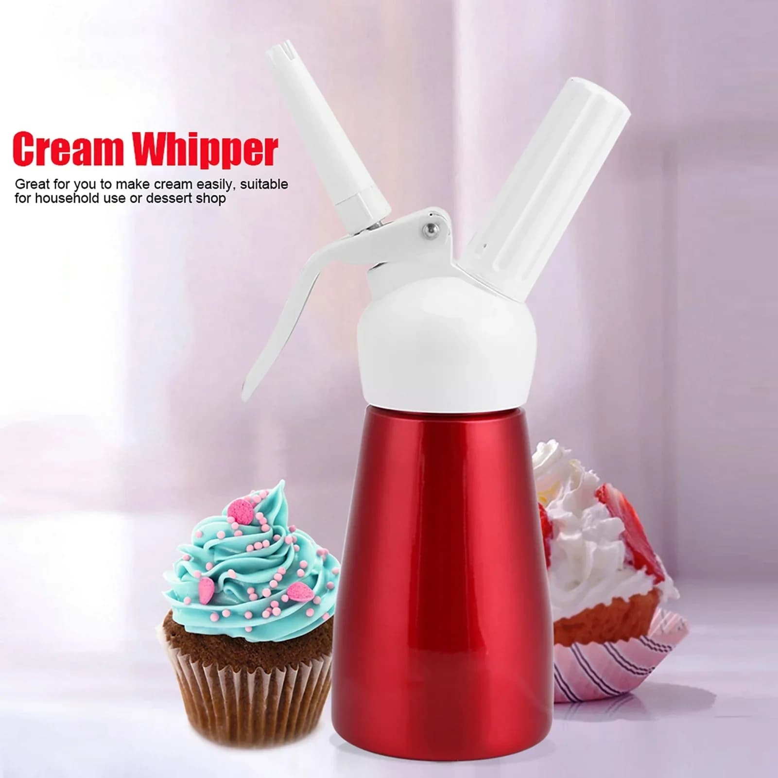 250mL Portable Red Aluminum Frame Dessert Cream Butter Dispenser