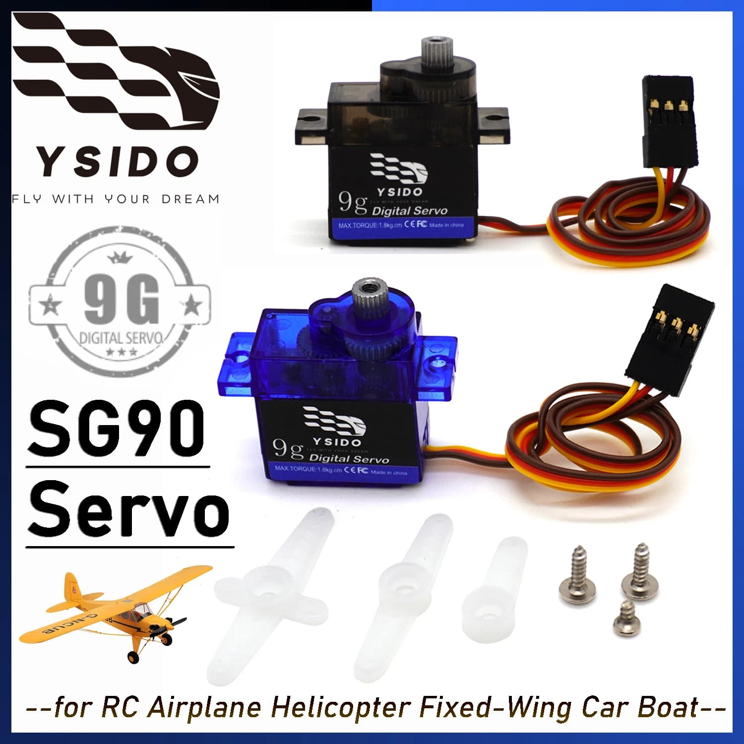 Mini servo digitale SG90 9g a coppia elevata con ingranaggio metallico 180 ° 360 ° per parte del braccio del robot per auto ad ala fissa per elicottero modello RC