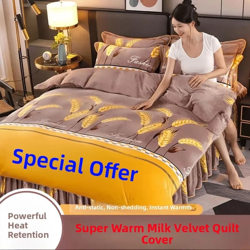 Double-Sided Coral Fleece Duvet Cover Single Piece Winter Thickened Flannel Comforter Cover with 15m for Students Doub...