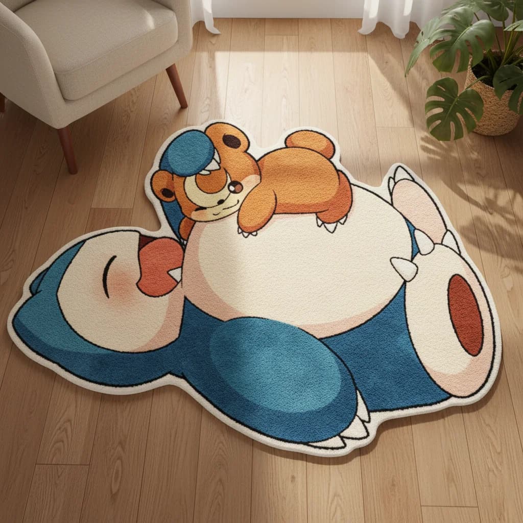Tappeto Anime Pokemon Snorlax Dormiente, Decorazione Kawaii per Camera, Morbido Tappeto in Peluche Antiscivolo, Regalo per Setup Gaming e Casa