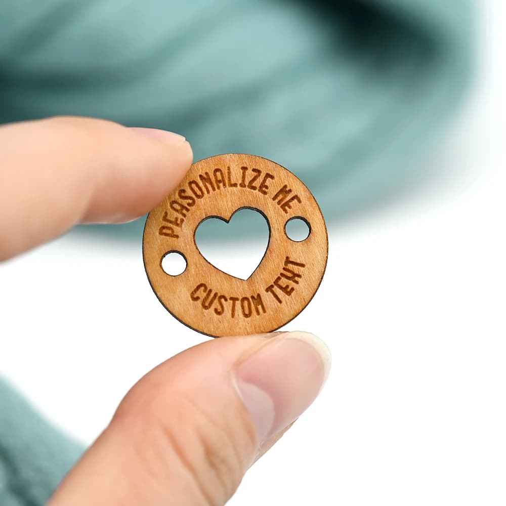 Custom Laser Engraved Wood Tag 0.98" Round for Knit Leg Warmers, Boot Cuffs – Natural Wood Label for Winter Fashion