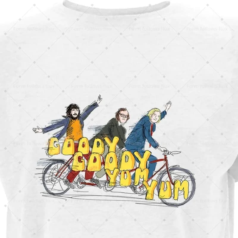 Men's T-shirt 2026, hand-drawn comic style, The Goodies British Comedy Cycling, unisex, sizes from S to 6XL, also suitable for strong sizes