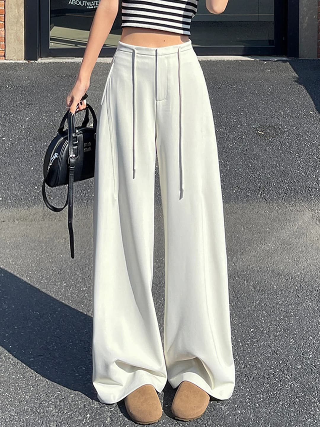 Eleganti Pantaloni Beige con Cintura a Gamba Dritta da Donna, Nuovi Pantaloni Casual Lunghi a Vita Alta e Gamba Larga Drappeggiati per l'Estate 2026