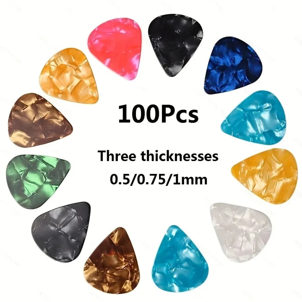 Miwayer Plettro per chitarra 100 pezzi Plettri per chitarra colorati misti Assortiti Confezione di campionatori di varietà di perle Celluloide 0,46 mm 0,71 mm 0,96 mm