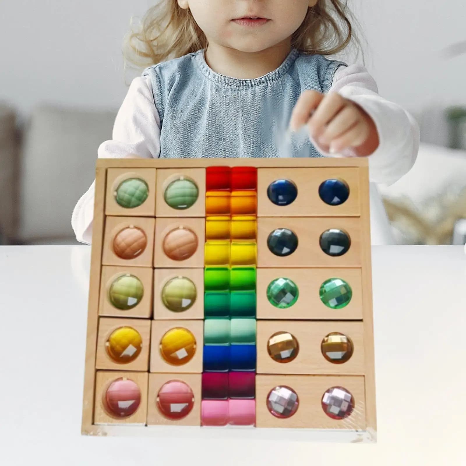 Set di blocchi di legno acrilico Giocattoli educativi scintillanti Giocattolo da costruzione Formazione sensoriale Impilatore arcobaleno per bambini dai 3 ai 6 anni in vacanza