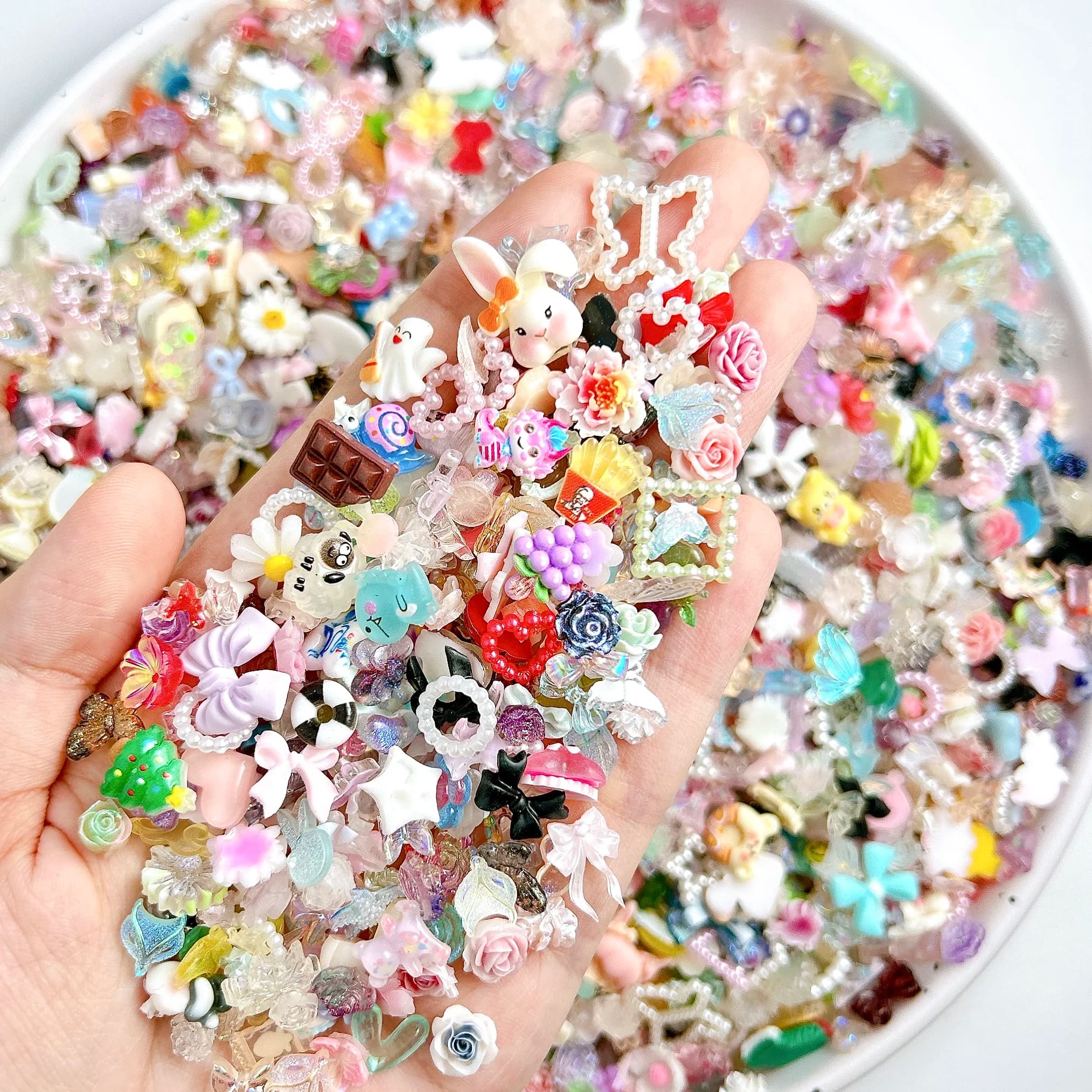 50PCS 3D Random Mixed Lemon Bow Heart Resin Nail Art Decorations Creative Simulated Flower Animal Blind Box Nail Charms for DIY