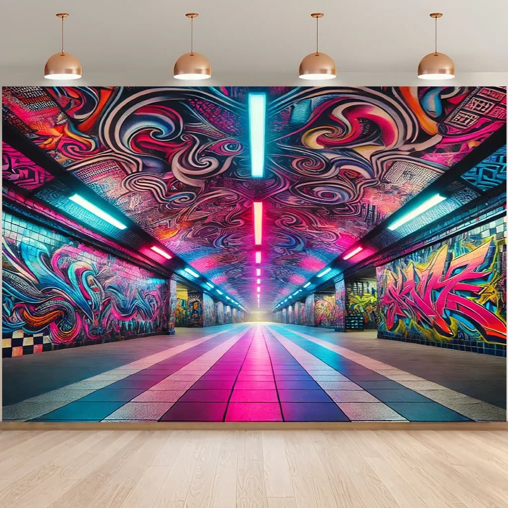 Psychedelic Mural Tapestry Wall Art Graffiti Abstract Tunnel Decor Vibrant Colorful Modern Room Poster Print