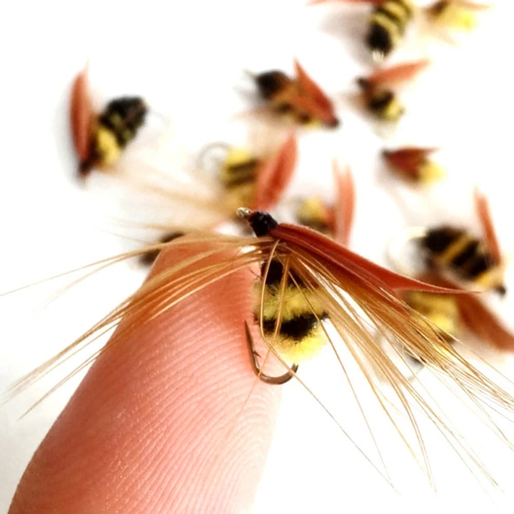 5 pezzi esche da pesca con mosche bioniche legate a mano con piuma per trota spigola, testa di perline mosche artificiali ad affondamento rapido esca da pesca