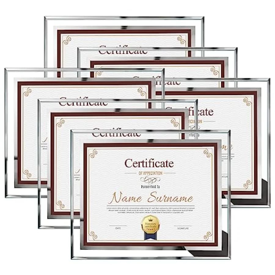 Set di 6 Cornici per Certificati 8.5x11, Cornici in Vetro per Foto e Documenti, Diploma, Laurea, Premi